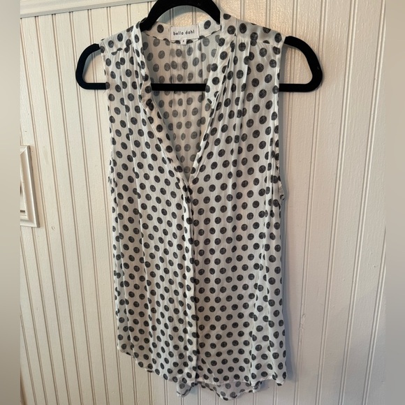 Bella Dahl White and Black Polka dot Small Sleeveless Blouse - Picture 1 of 7